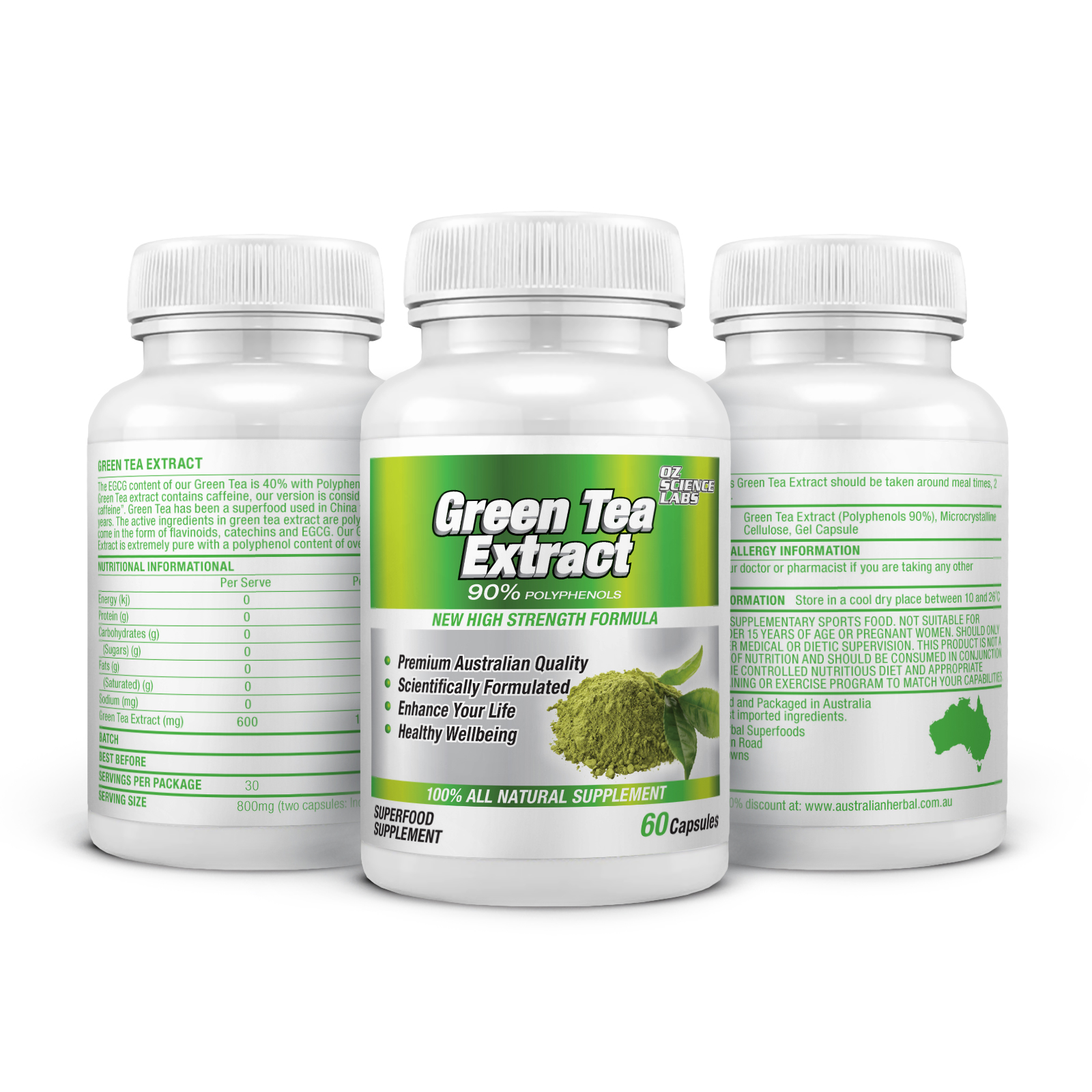 Green Tea Extract Pure 60 Tablets Antioxidant EGCG capsules